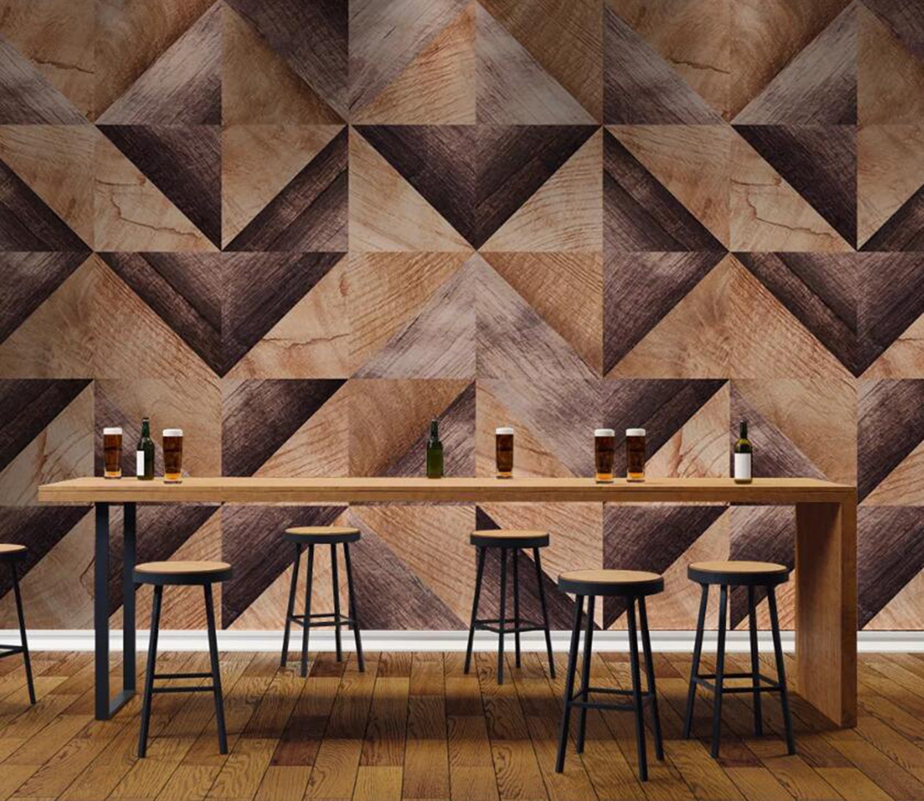 3D Wooden Geometry WC19 Wall Murals Wallpaper AJ Wallpaper 2 
