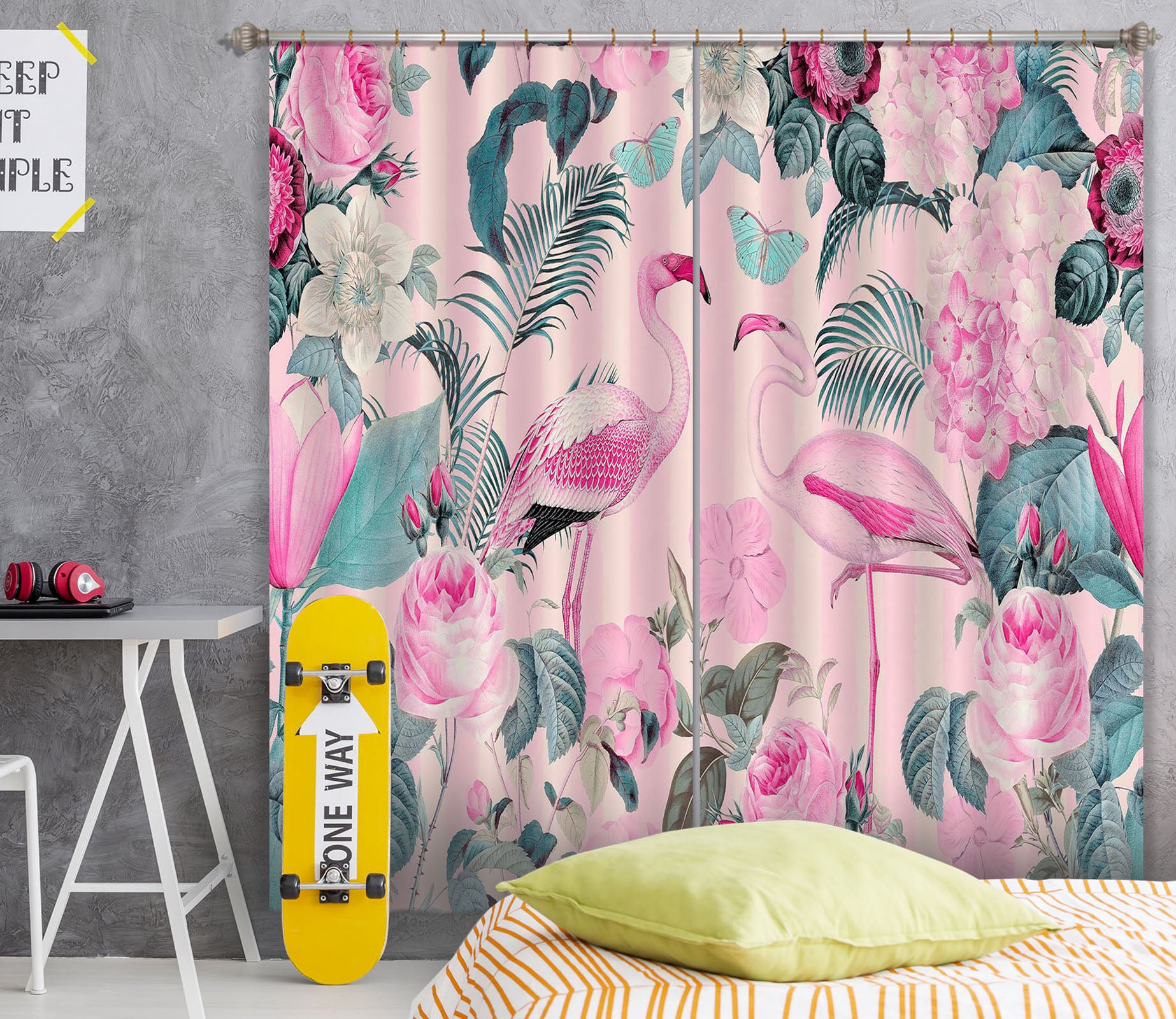 3D Flamingo Forest 056 Andrea haase Curtain Curtains Drapes