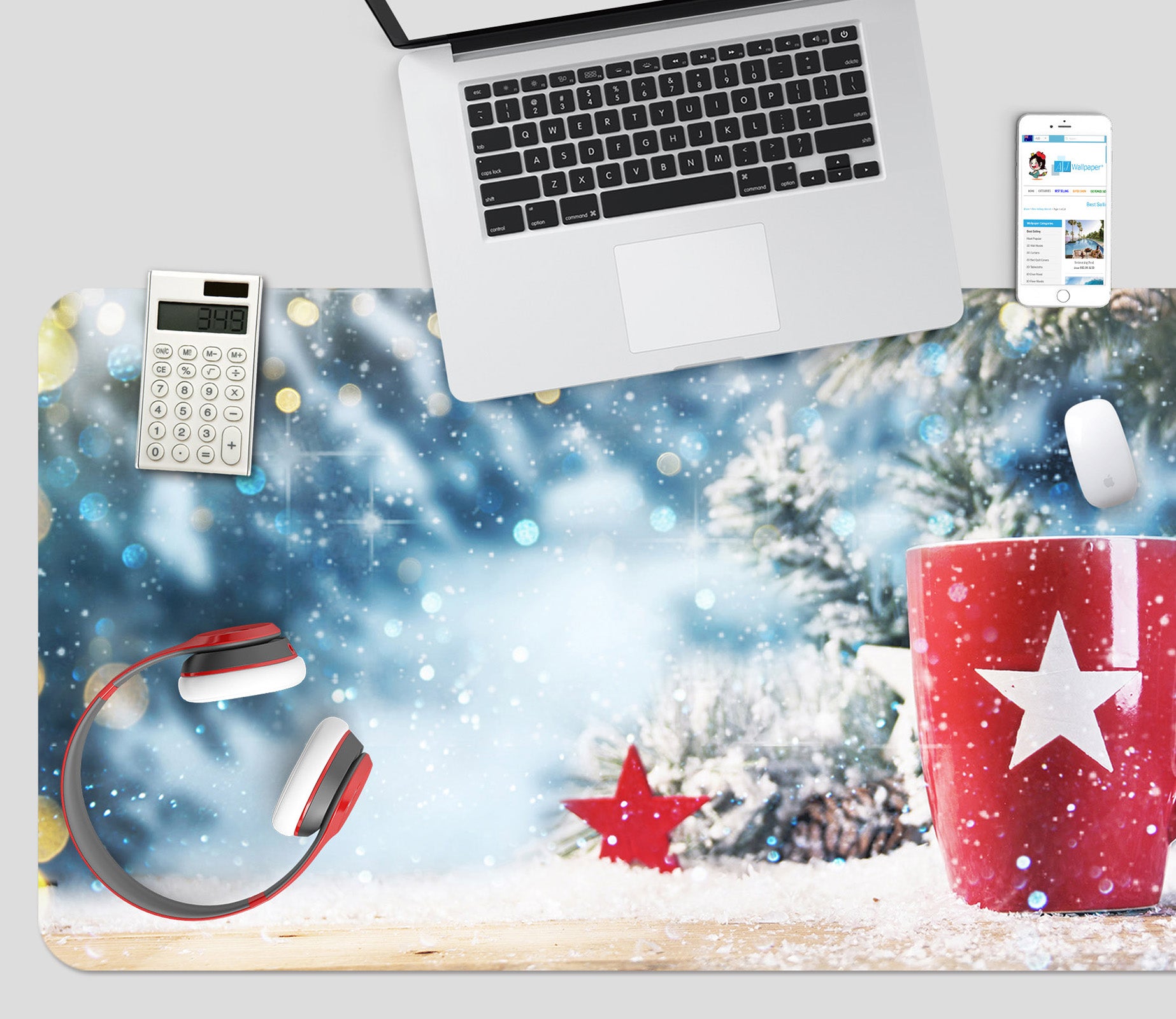 3D Snow Red Cup 53197 Christmas Desk Mat Xmas