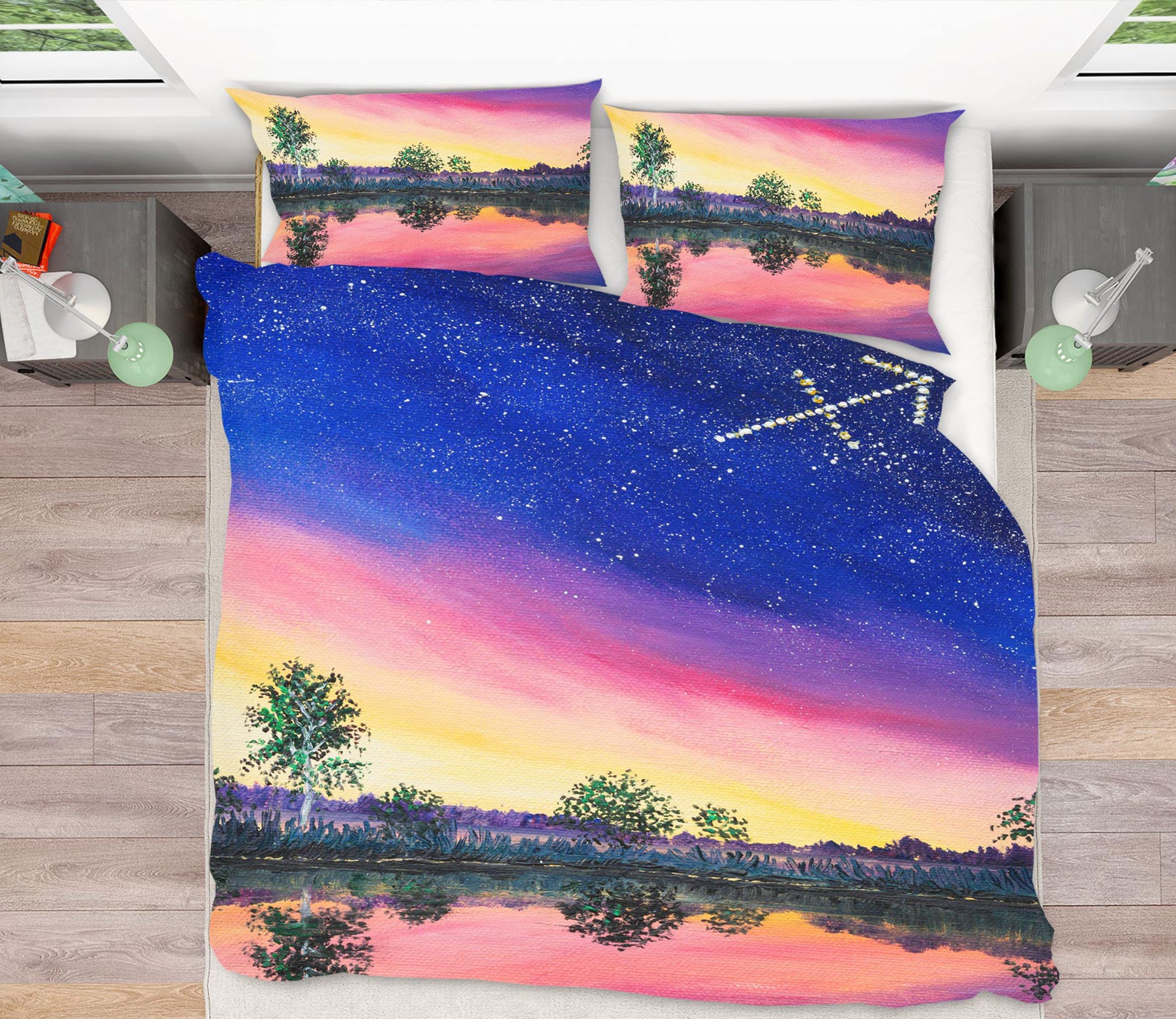 3D Starry Sky Lake Tree 1761 Marina Zotova Bedding Bed Pillowcases Quilt
