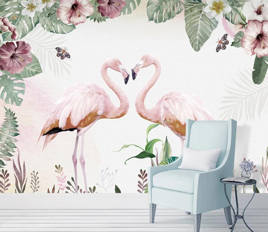 3D Love Flamingo 026 Wall Murals