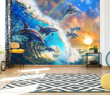 3D Dolphin Wave 1416 Adrian Chesterman Wall Mural Wall Murals
