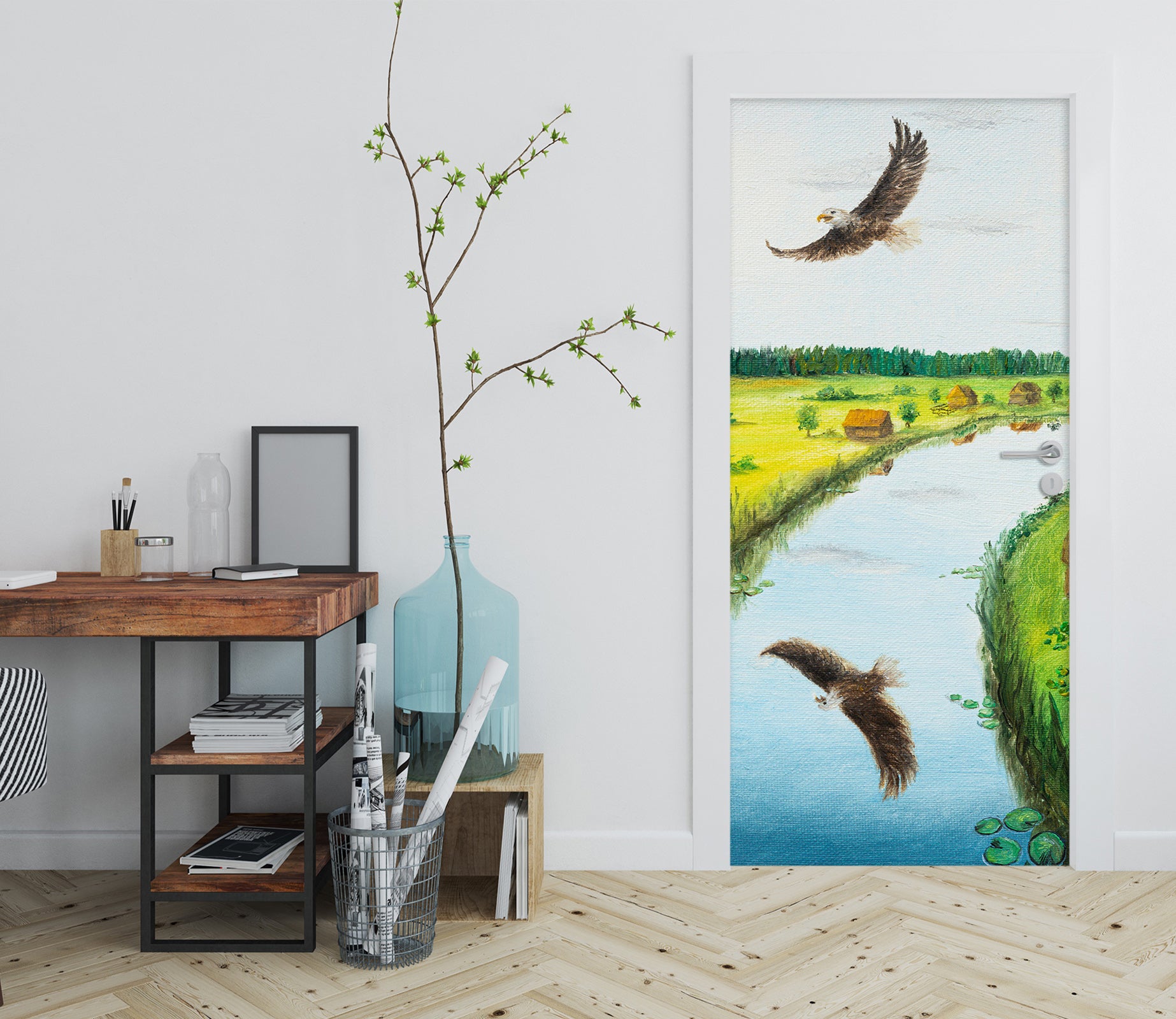 3D River Eagle 9428 Marina Zotova Door Mural