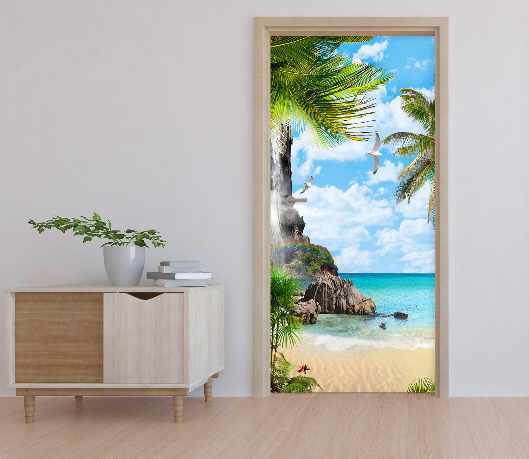 3D Beach Forest 228 Door Mural