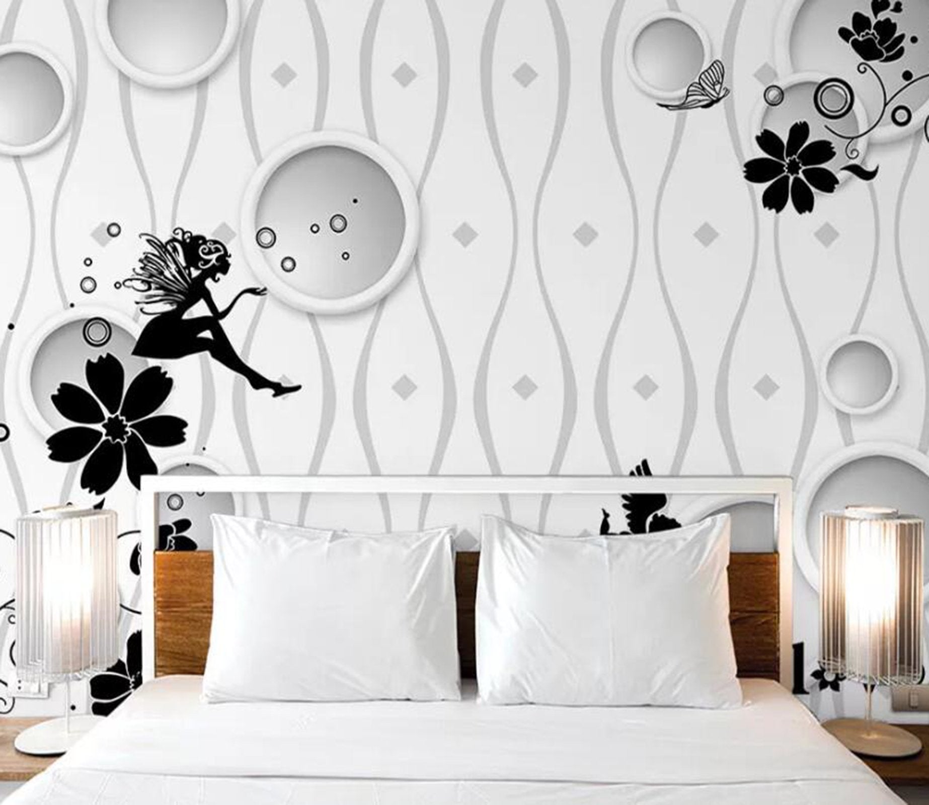 3D Black Flowers WC25 Wall Murals Wallpaper AJ Wallpaper 2 