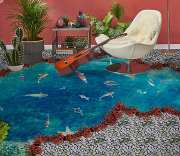 3D Koi In The Blue Pond 128 Floor Mural  Wallpaper Murals Rug & Mat Print Epoxy waterproof bath floor