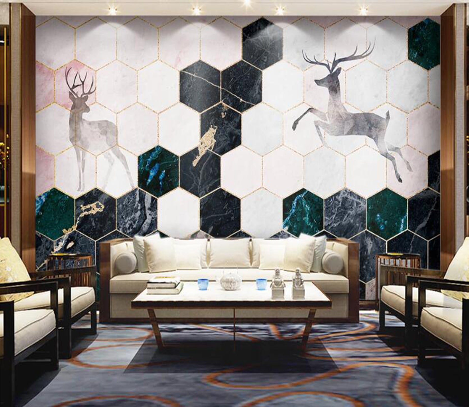 3D Black Hexagon Arrangement 2550 Wall Murals