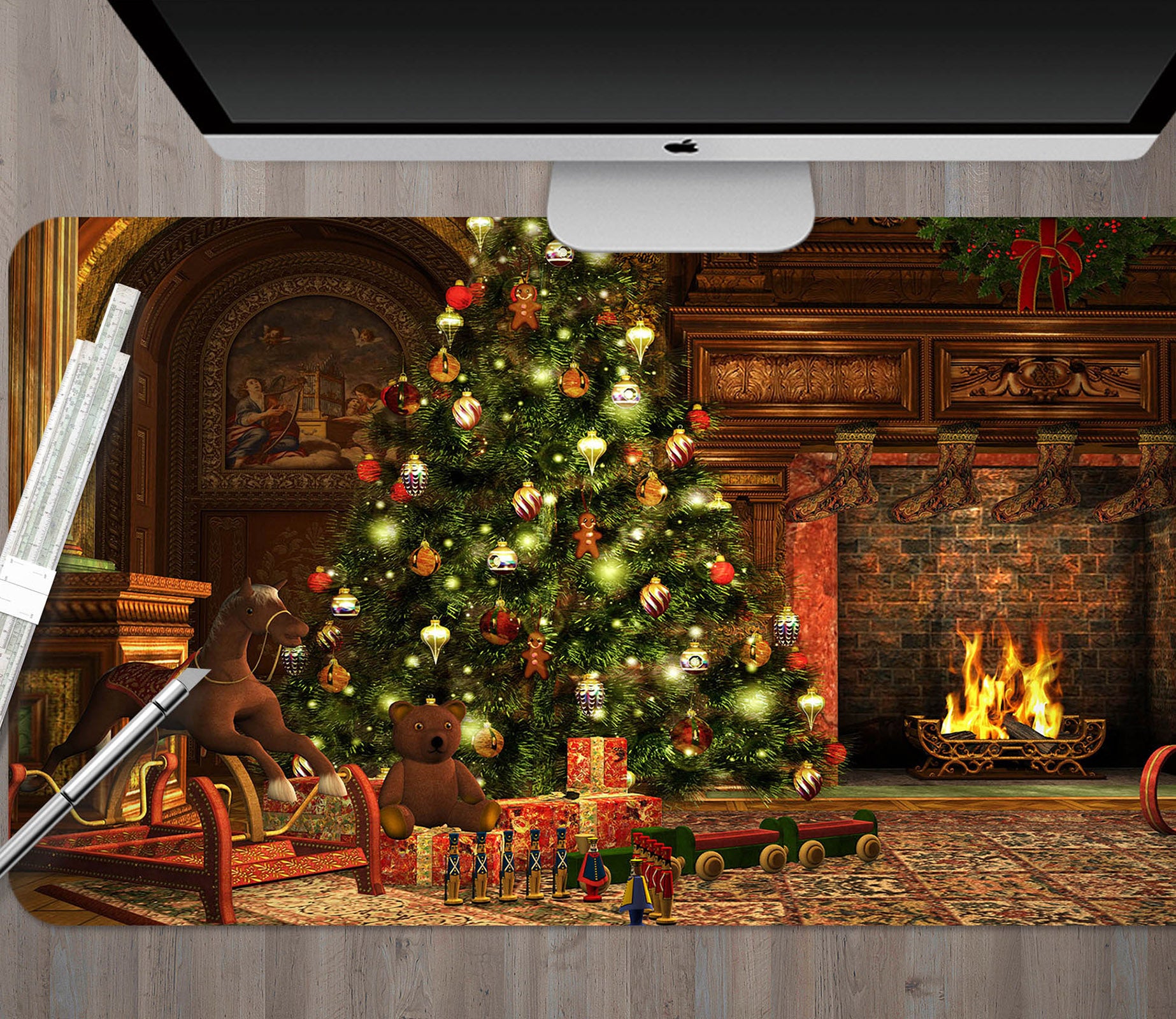 3D Tree Fireplace 53165 Christmas Desk Mat Xmas