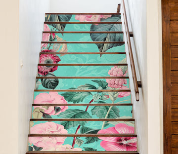 3D Leaves Pink Flowers 109214 Andrea Haase Stair Risers