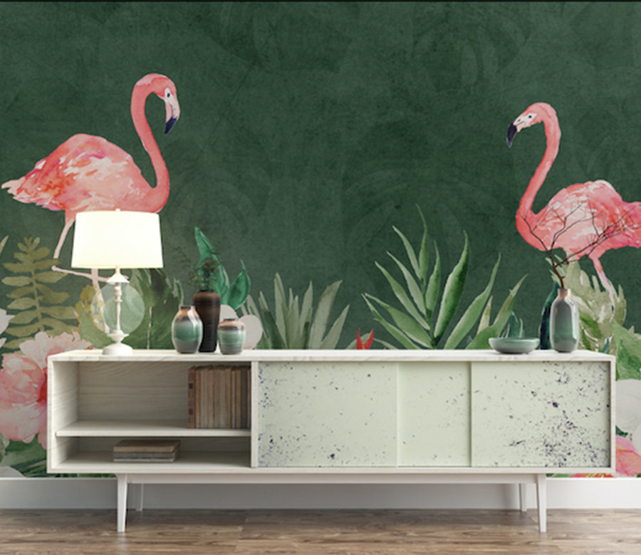 3D Leaf Flamingo WG247 Wall Murals