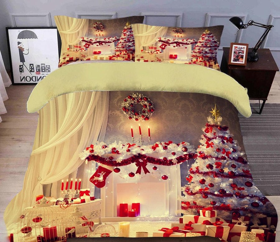 3D Red White Tree Gift 31242 Christmas Quilt Duvet Cover Xmas Bed Pillowcases