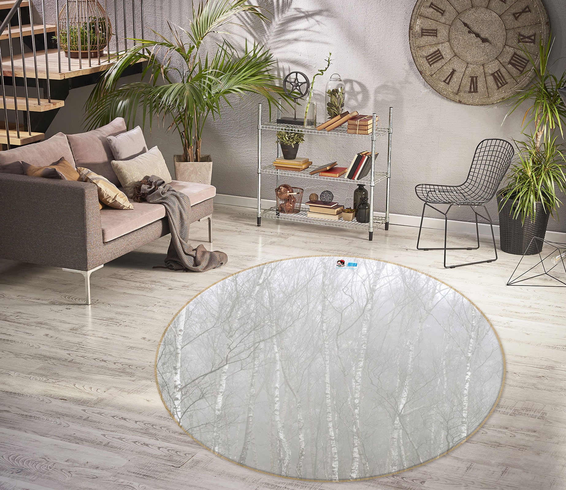 3D White Woods 7608 Assaf Frank Rug Round Non Slip Rug Mat