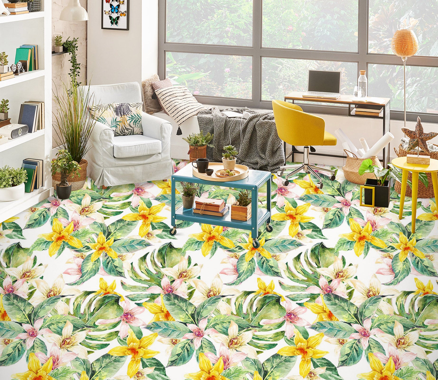 3D Yellow Flower Painting 1257 Floor Mural  Wallpaper Murals Self-Adhesive Removable Print Epoxy