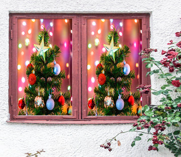 3D Tree Colored Balls 31082 Christmas Window Film Print Sticker Cling Stained Glass Xmas