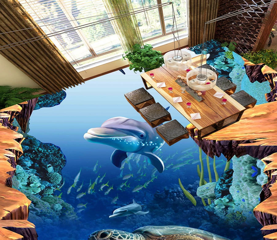 3D Deep Sea Dolphin 538 Floor Mural  Wallpaper Murals Rug & Mat Print Epoxy waterproof bath floor