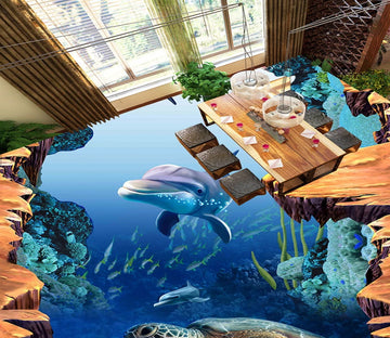 3D Deep Sea Dolphin 538 Floor Mural  Wallpaper Murals Rug & Mat Print Epoxy waterproof bath floor