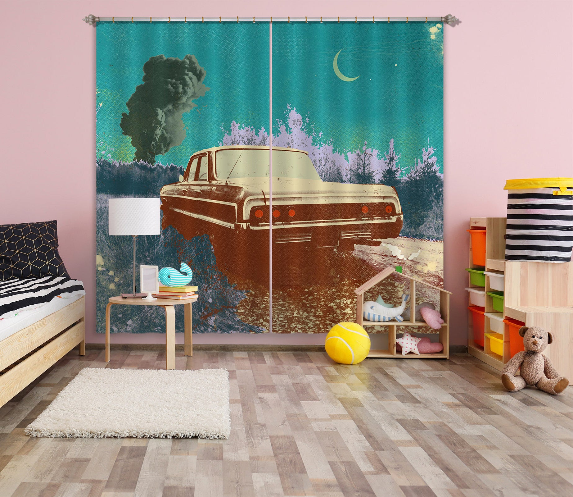 3D Night Truck 042 Showdeer Curtain Curtains Drapes