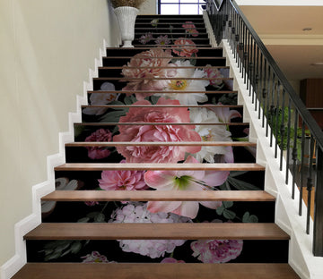 3D Different Flowers In Black 519 Stair Risers