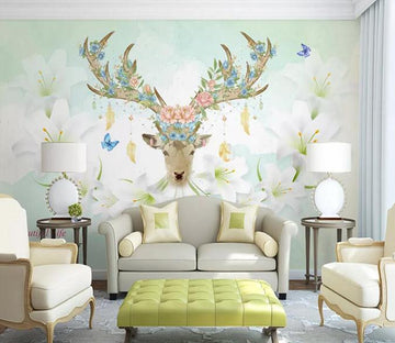 3D Flower Deer Head 642 Wall Murals Wallpaper AJ Wallpaper 2 