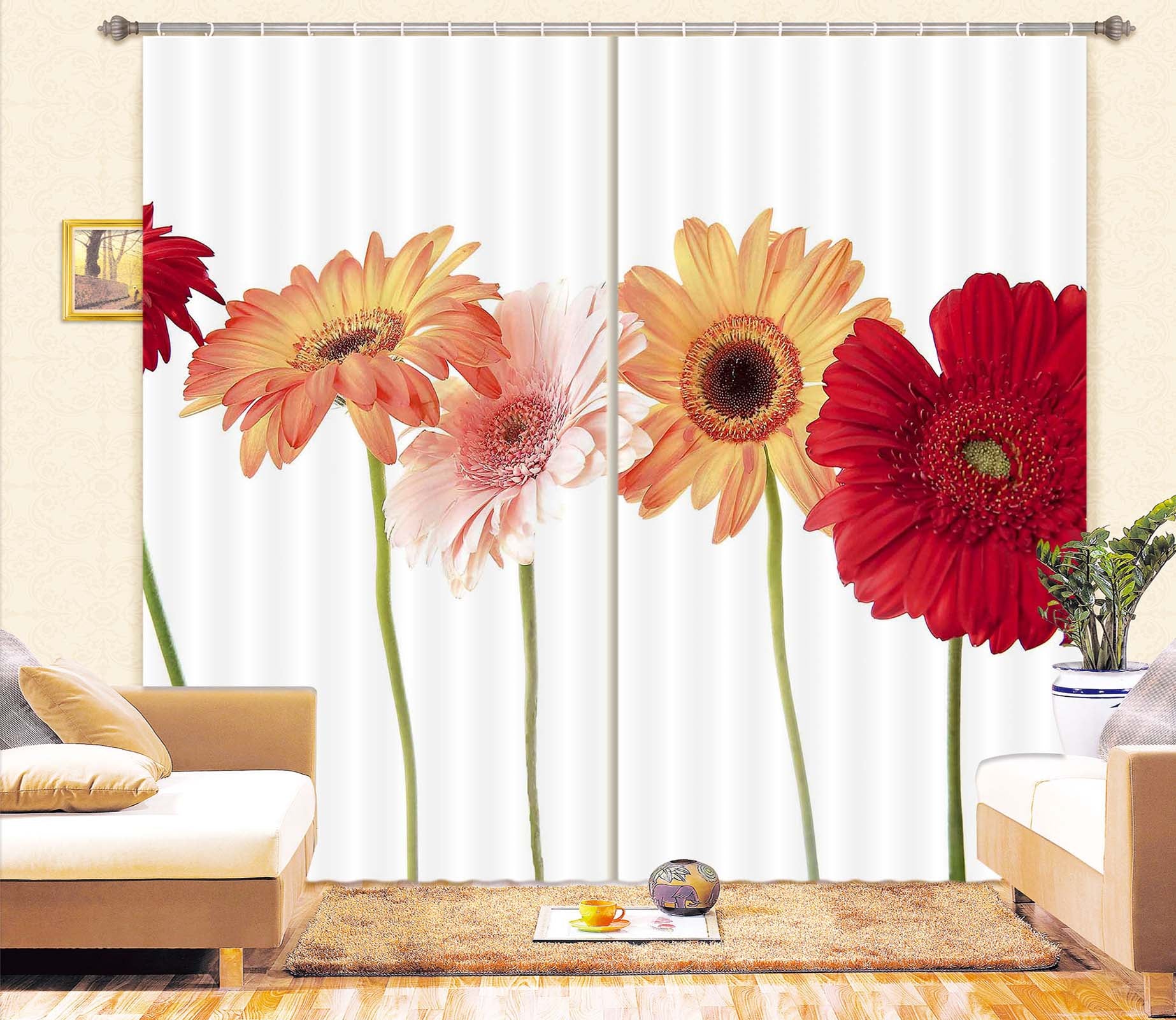 3D Daisy Flower 037 Kathy Barefield Curtain Curtains Drapes