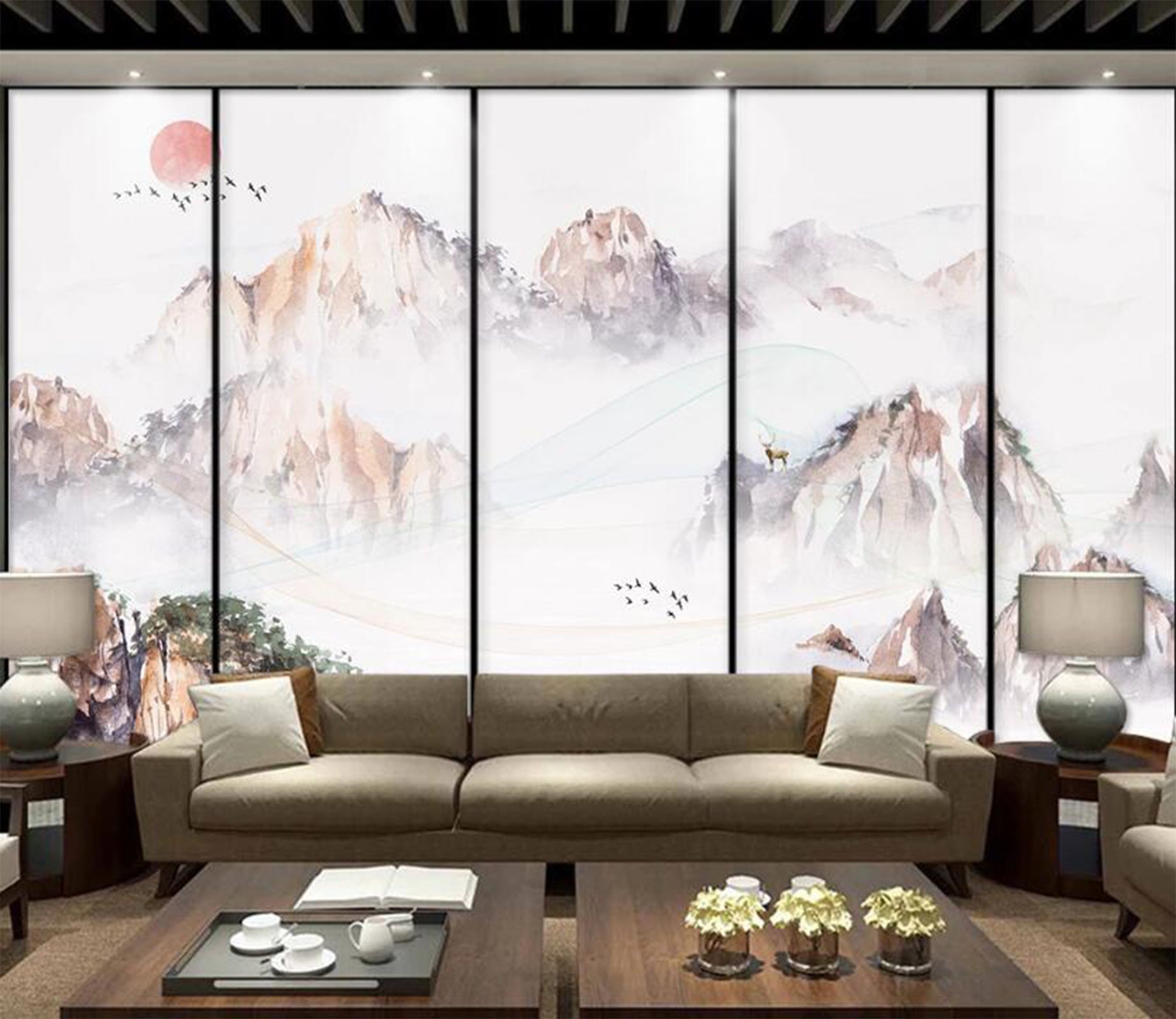 3D Misty And Beautiful Distant Mountains 2146 Wall Murals