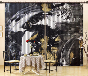 3D Smear Abstract Black 37 Curtains Drapes Curtains AJ Creativity Home 
