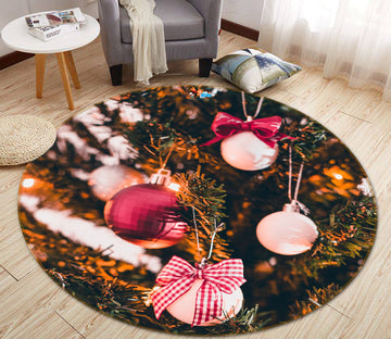 3D Red Ball Pendant 56083 Christmas Round Non Slip Rug Mat Xmas