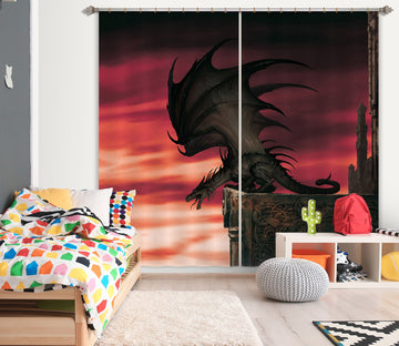 3D Red Sky Dragon 7229 Ciruelo Curtain Curtains Drapes