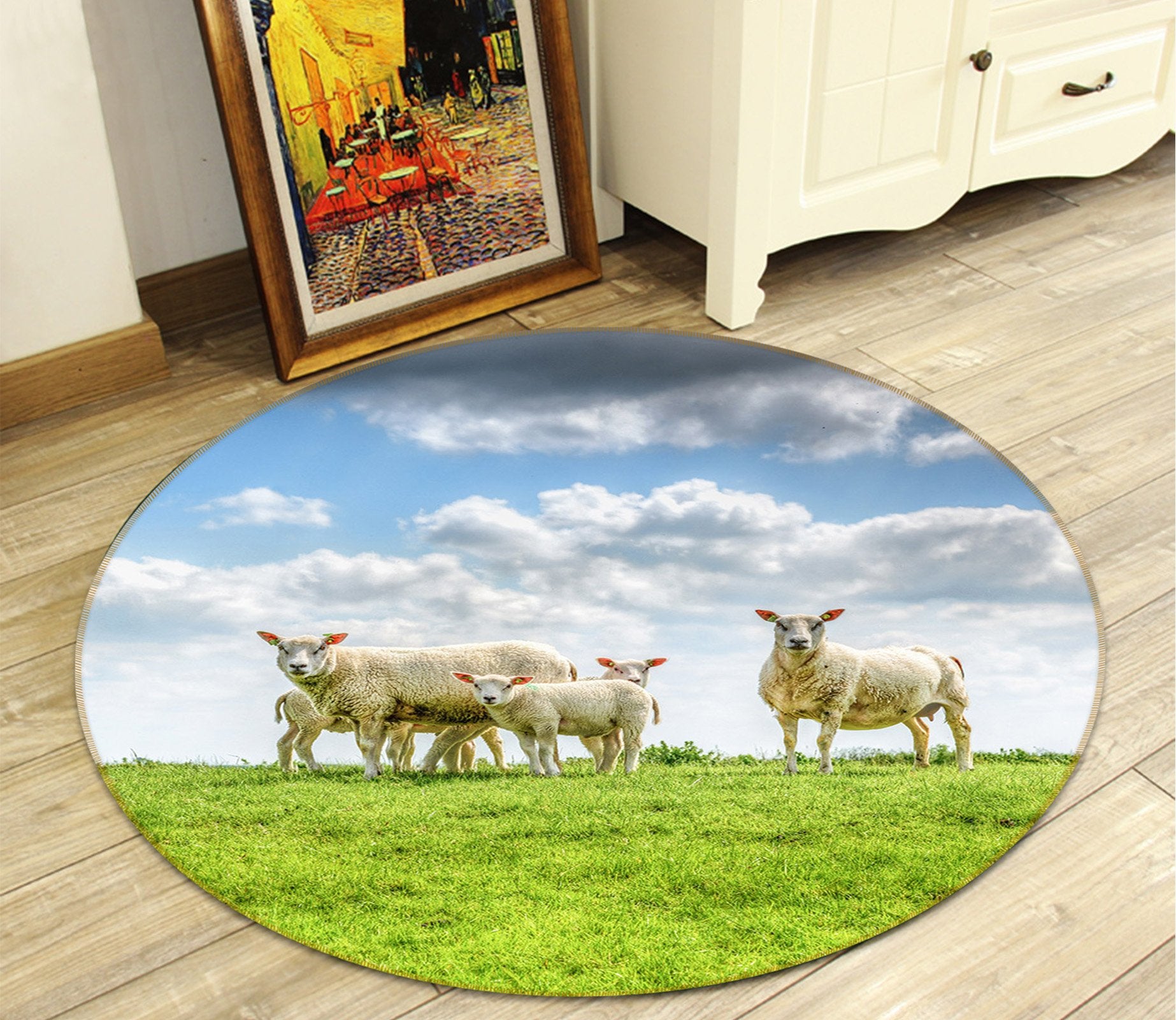 3D Little Sheep Grazing 092 Animal Round Non Slip Rug Mat Mat AJ Creativity Home 