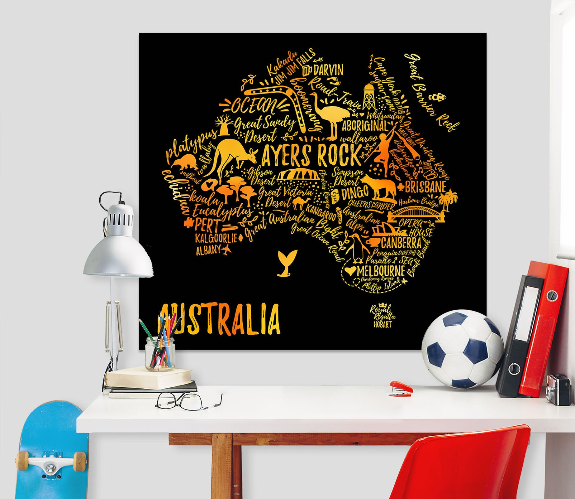 3D Golden Letters 224 World Map Wall Sticker