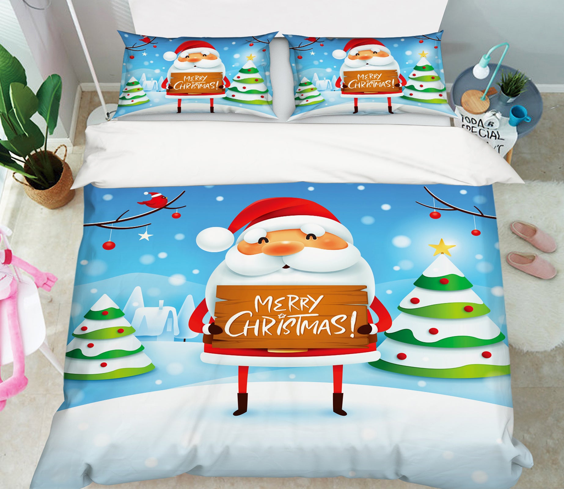3D Santa Claus Tree 53025 Christmas Quilt Duvet Cover Xmas Bed Pillowcases