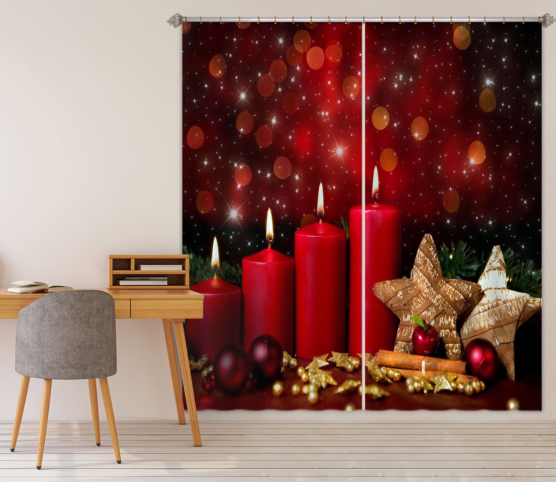 3D Red Candle 53059 Christmas Curtains Drapes Xmas
