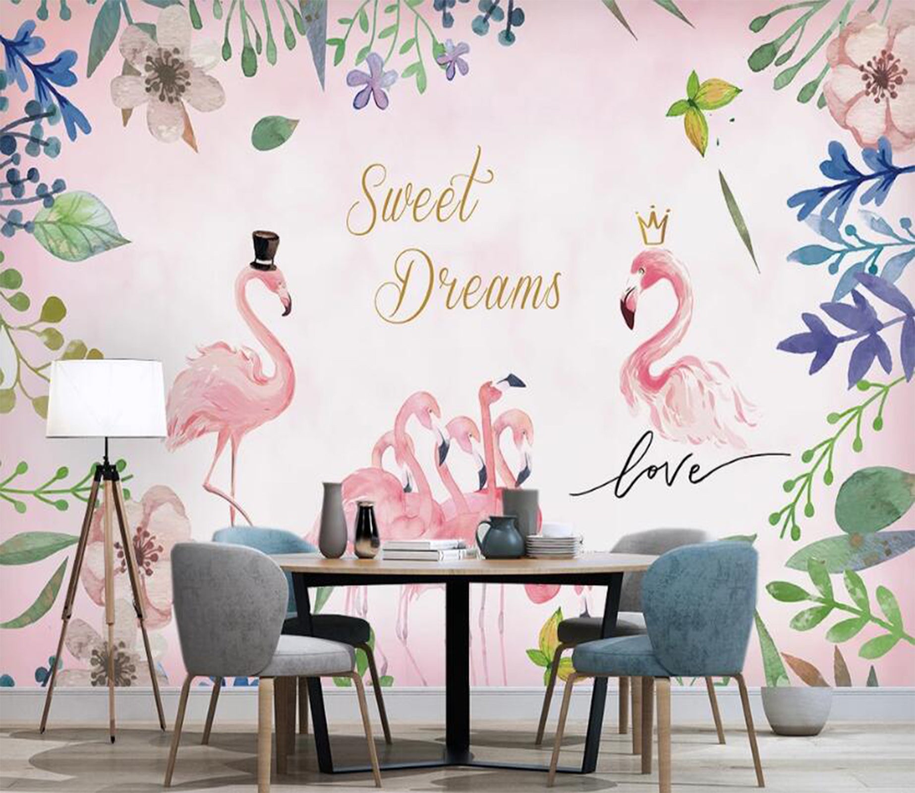 3D Sweet And Lively Flamingos 2443 Wall Murals