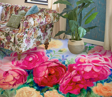 3D Dark Pink Peony 1220 Floor Mural  Wallpaper Murals Self-Adhesive Removable Print Epoxy