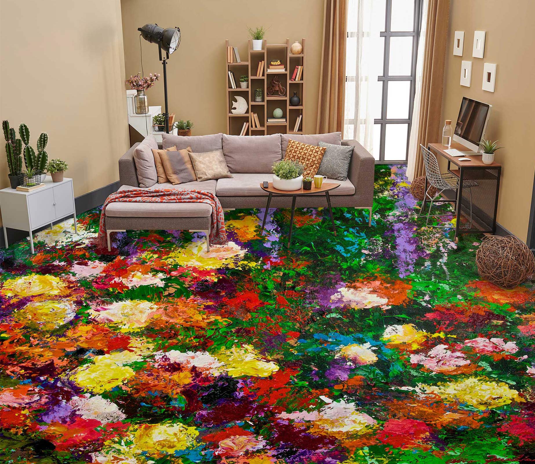 3D Oil Painting Colorful Flowers 9633 Allan P. Friedlander Floor Mural  Wallpaper Murals Self-Adhesive Removable Print Epoxy