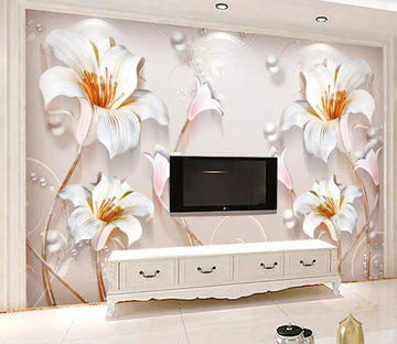3D White Flowers WC45 Wall Murals Wallpaper AJ Wallpaper 2 