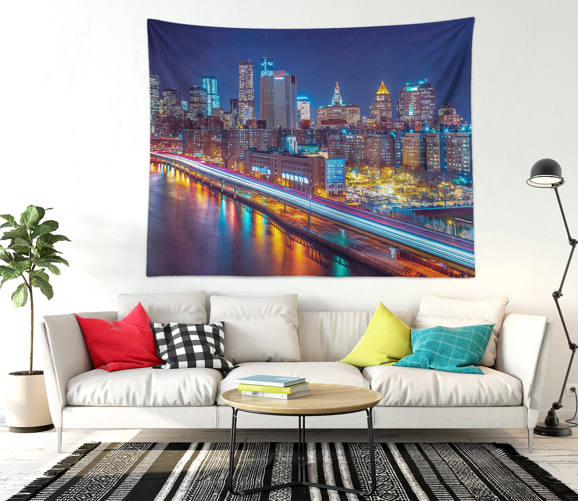 3D City Night View River 112170 Assaf Frank Tapestry Hanging Cloth Hang