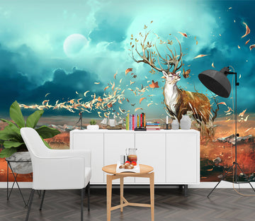 3D Deer Leaves WG039 Wall Murals