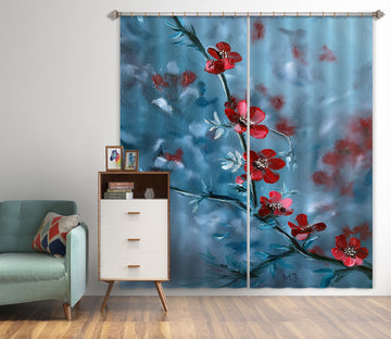 3D Red Flower Branch 9781 Marina Zotova Curtain Curtains Drapes