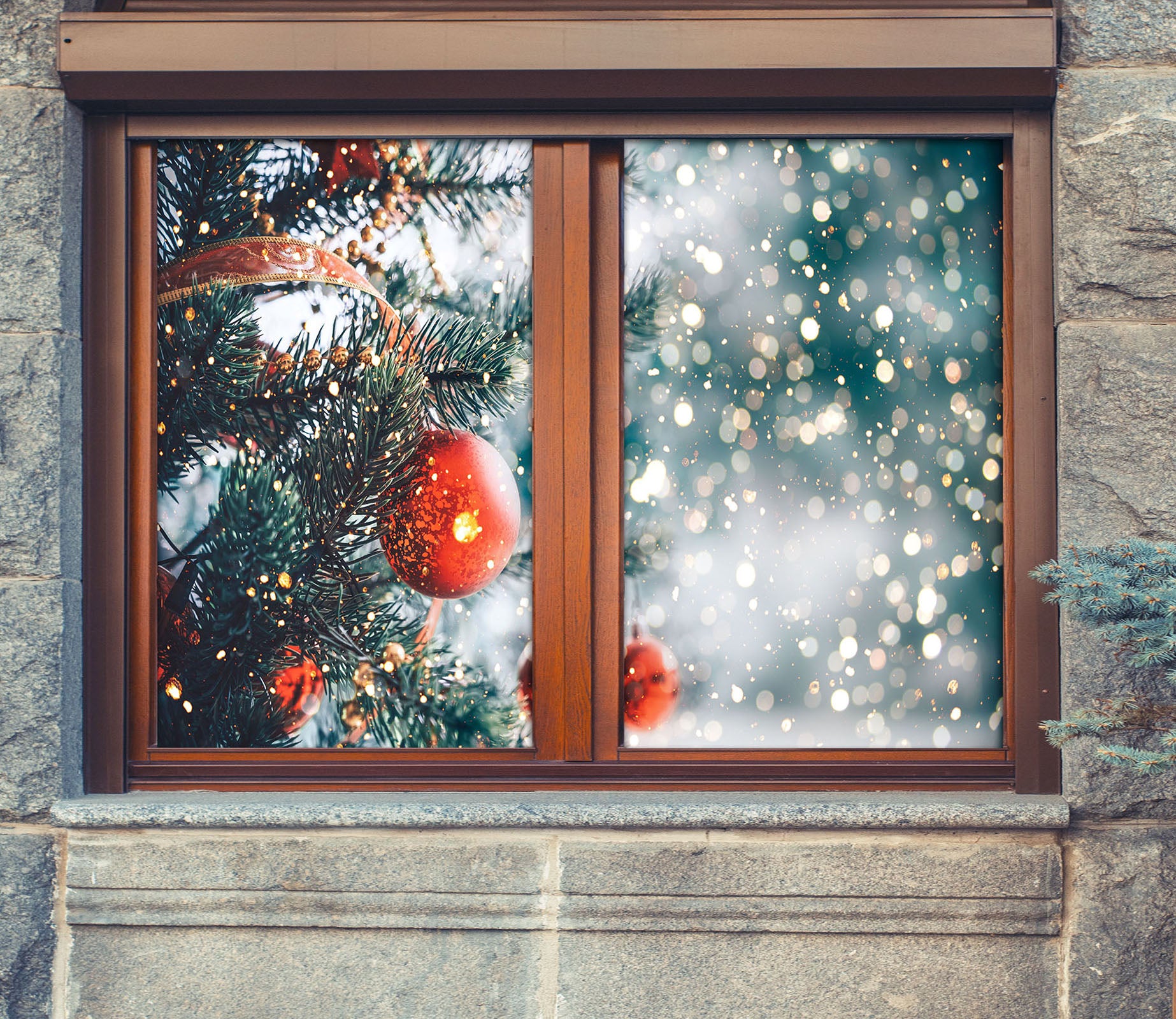 3D Christmas Tree Branches 30124 Christmas Window Film Print Sticker Cling Stained Glass Xmas