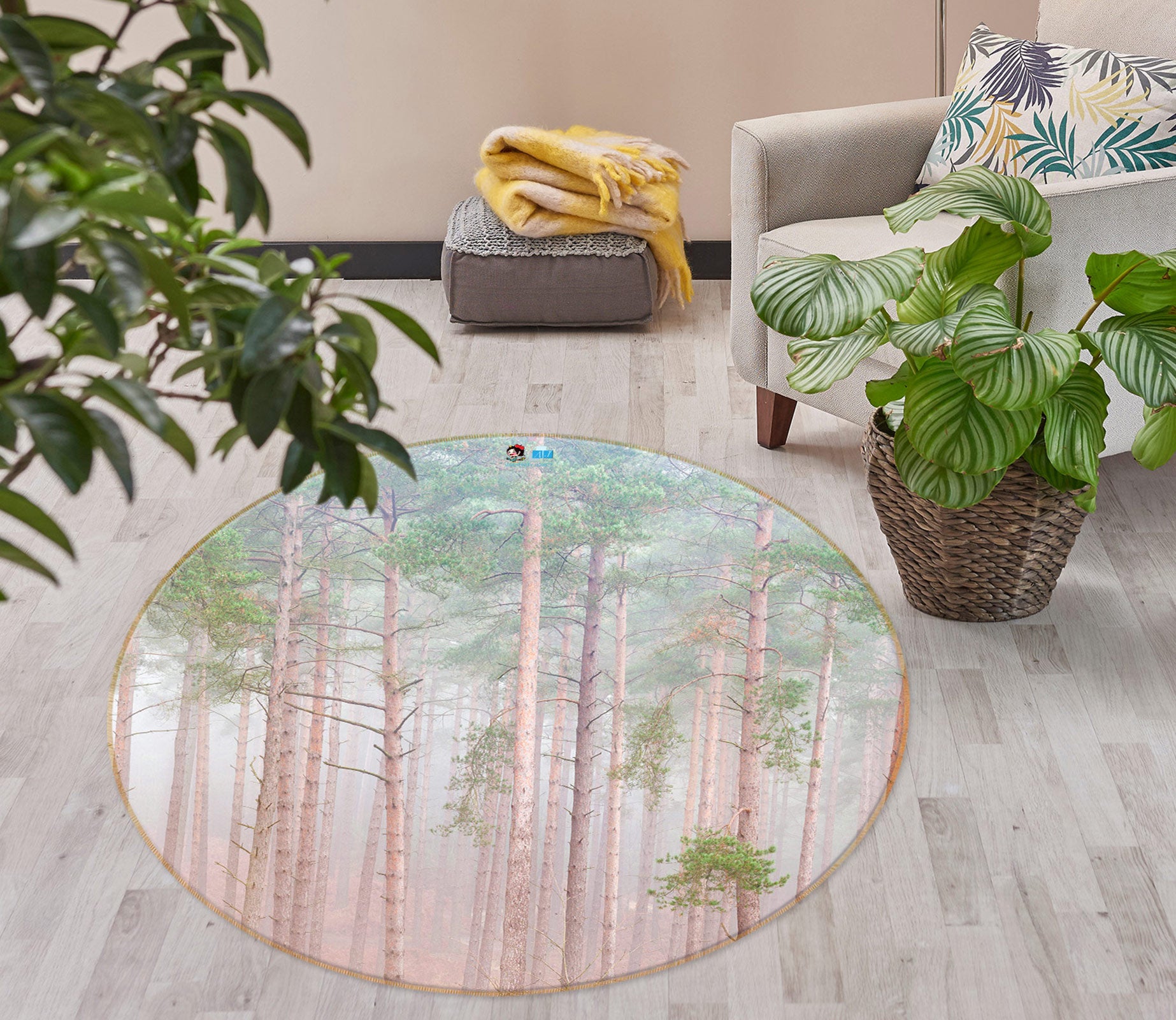 3D Tree Trunk 7595 Assaf Frank Rug Round Non Slip Rug Mat