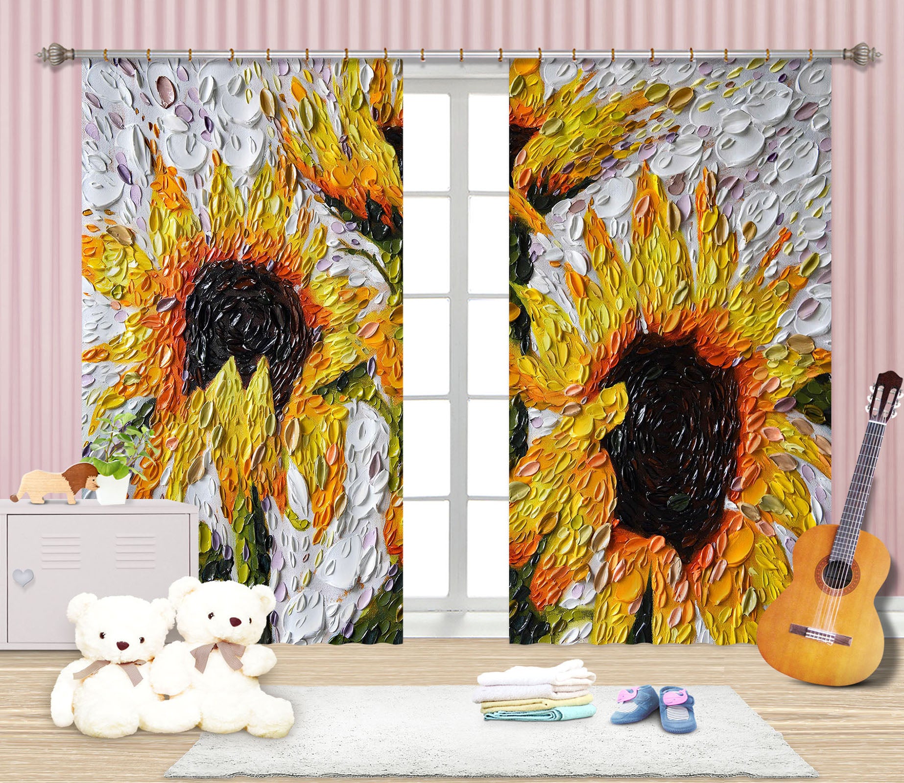 3D Sunflowers 048 Dena Tollefson Curtain Curtains Drapes