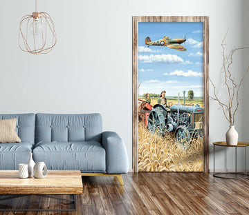 3D Tractor Wheat Field Plane 10372 Trevor Mitchell Door Mural