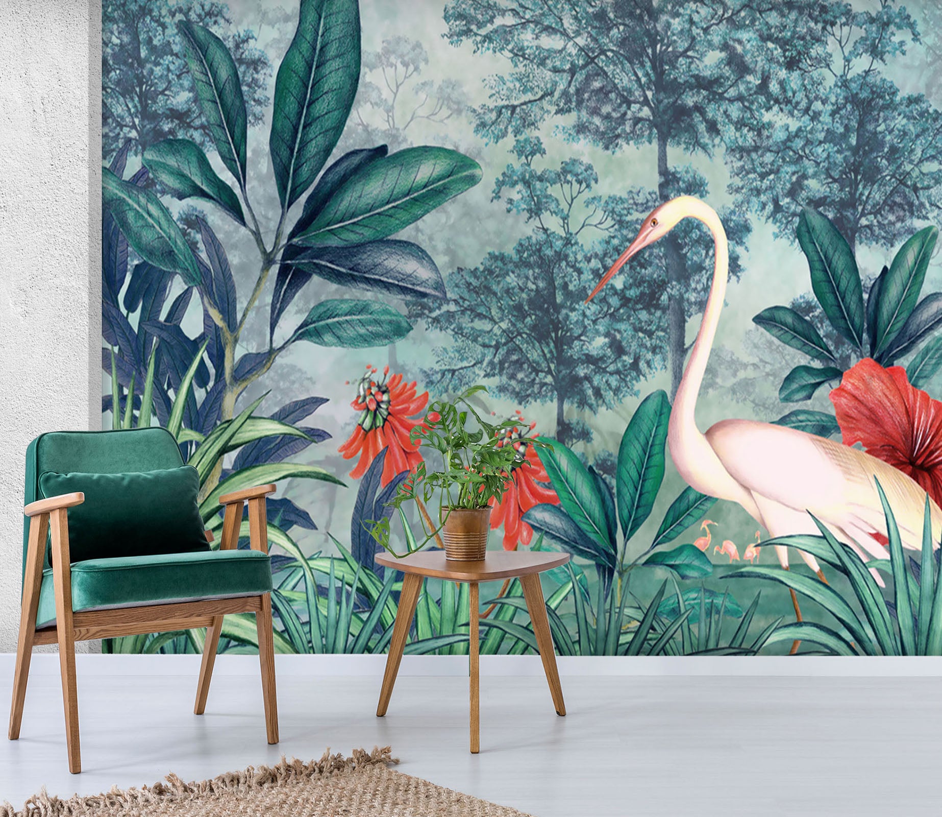 3D Pink Crane 1567 Wall Murals