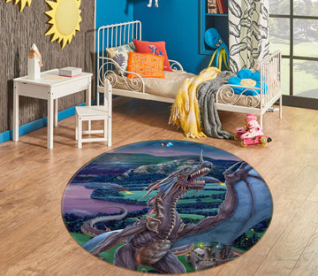 3D Big Dragon 4180 Tom Wood Rug Round Non Slip Rug Mat