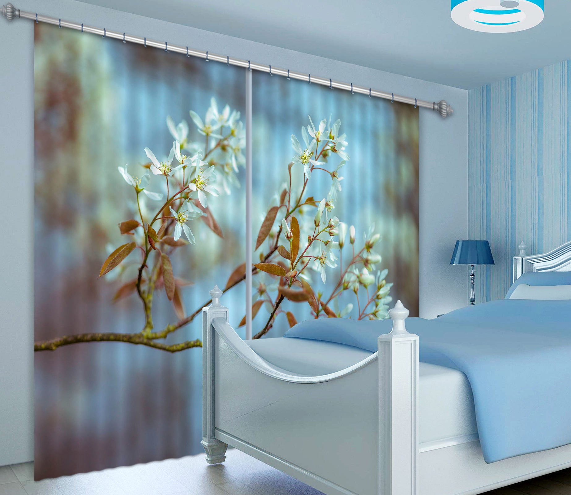 3D Small White Flower 006 Assaf Frank Curtain Curtains Drapes