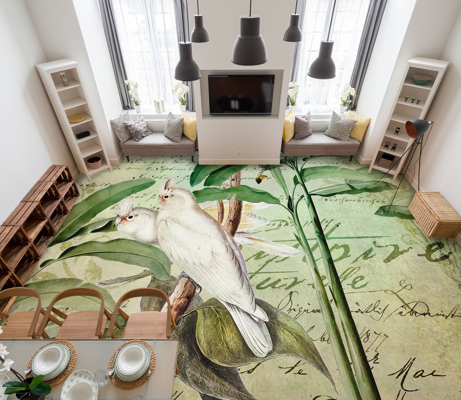 3D White Parrot Leaves 104160 Andrea Haase Floor Mural  Wallpaper Murals Self-Adhesive Removable Print Epoxy