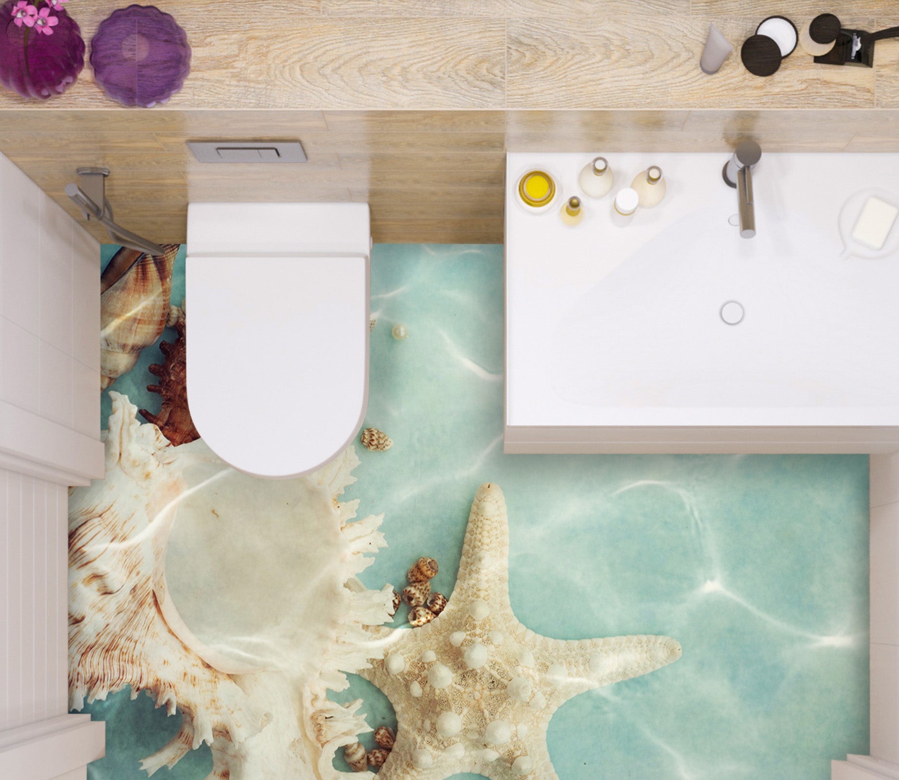 3D Pure White Starfish 534 Floor Mural  Wallpaper Murals Rug & Mat Print Epoxy waterproof bath floor