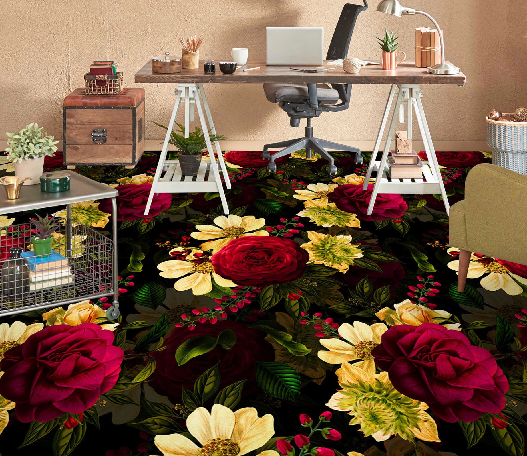 3D Red Yellow Flowers 99179 Uta Naumann Floor Mural  Wallpaper Murals Self-Adhesive Removable Print Epoxy