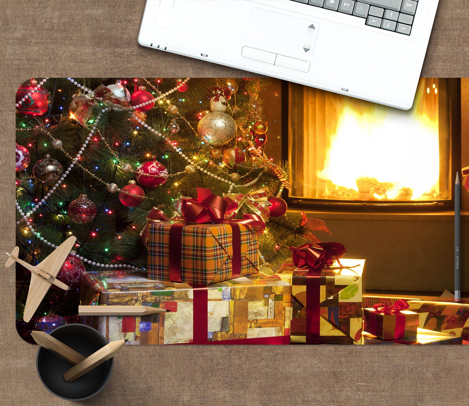 3D Gift Fireplace 53156 Christmas Desk Mat Xmas